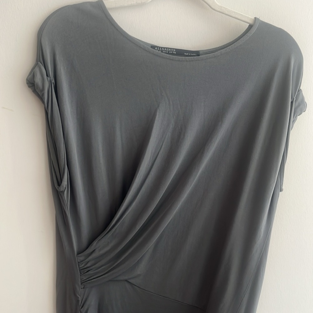 All Saints Alix Dress Sleeveless Ruching Stretch Jersey Knit Modal Gray Size 6 - Picture 8 of 9